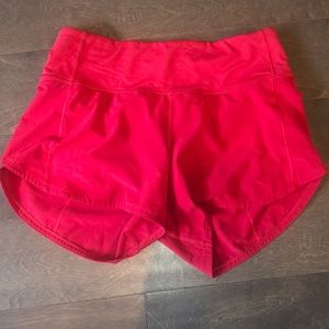 Red lululemon speed up shorts